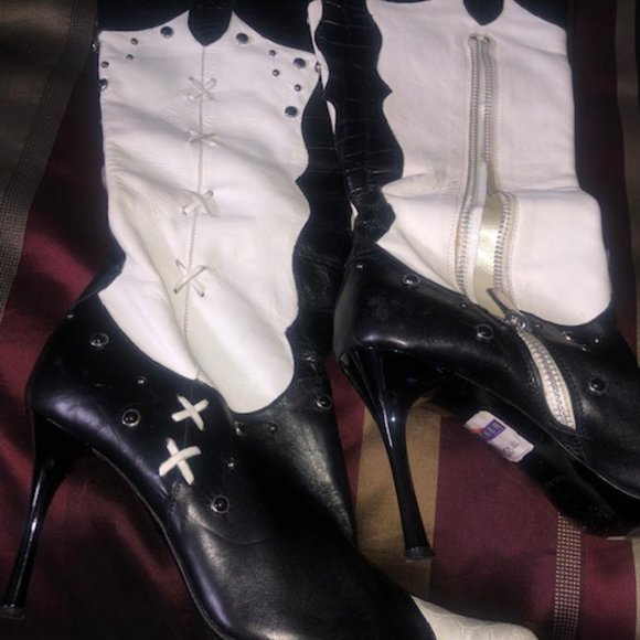 SEXY BLACK & WHITE MAURI AUTHENTIC ALLIGATOR BOOTS 3INCH HEELS SIZE 7 - Picture 3 of 7